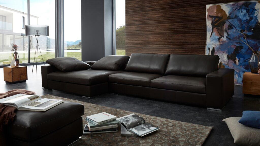 Ledersofa Move FE in einem stilvollen Wohnzimmer